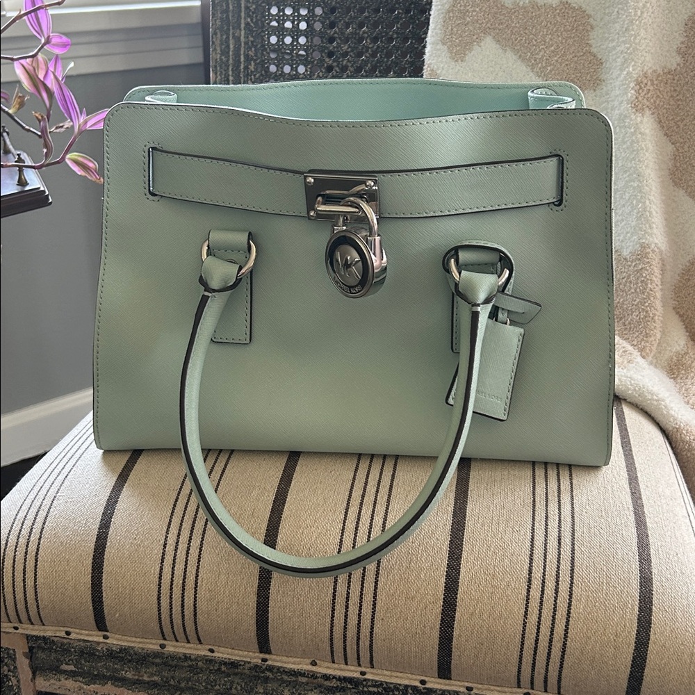 Michael Kors Mint Green Leather Satchel with Silver Hardware - Picture 11 of 12
